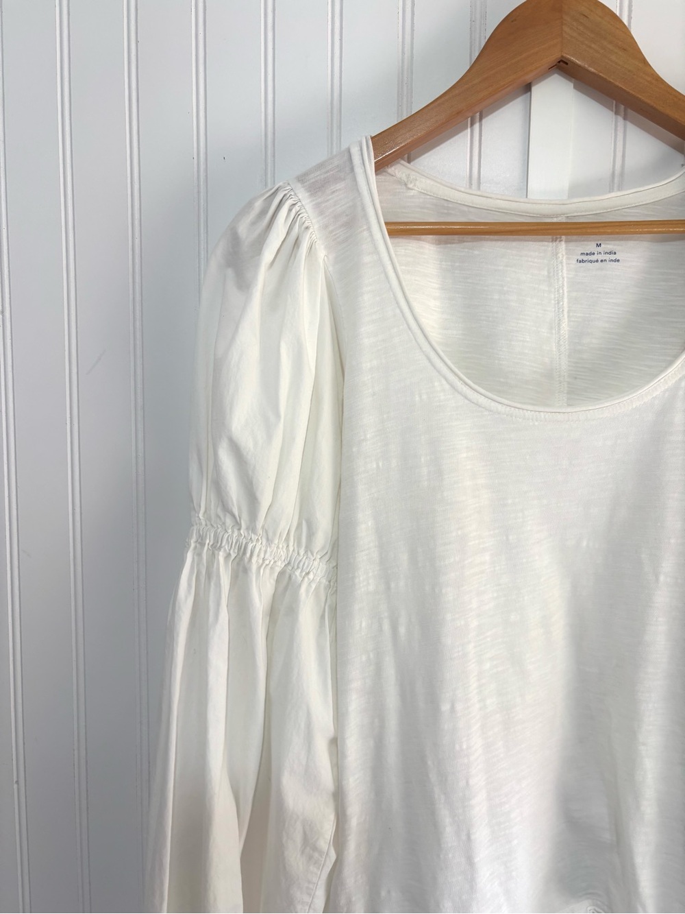Pilcro Anthropologie Banded Puff Sleeve Cotton Top White Medium Boho cottagecore - Picture 5 of 13